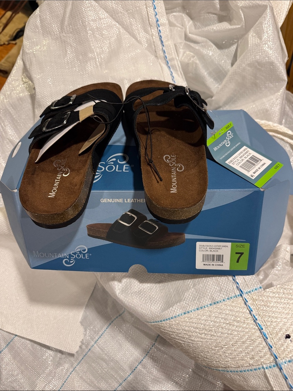 Mountain Sole Women’s Black Double-Buckle Leather Sandals